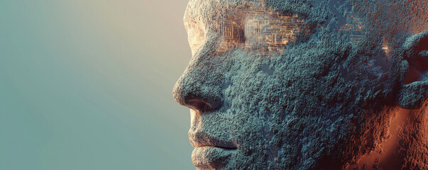 Poster - Abstract human face with digital elements, symbolizing technology and innovation. blend of nature and artificial intelligence