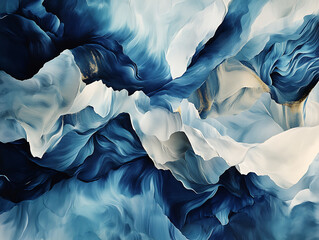 Poster - Dynamic abstract waves artistry in blue digital artwork contemporary design aerial view fluid concepts