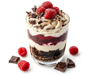 Aufkleber - Layers of chocolate and raspberry dessert topped with whipped cream and raspberries : Generative AI