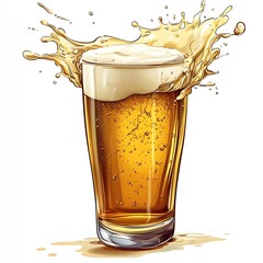Poster - Refreshing glass of golden beer splashing over the rim symbolizing fun and social gatherings : Generative AI