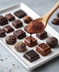 Aufkleber - Delicious assorted chocolates with cocoa powder elegantly sprinkled for gourmet delight : Generative AI