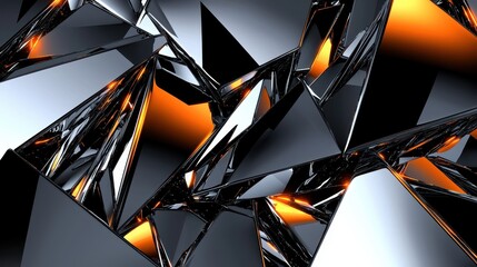 Poster - Abstract Shiny Black and Orange Geometric Shapes with Reflections