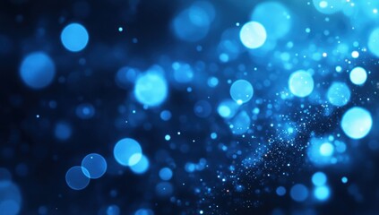 Poster - Abstract blue bokeh background featuring a soft and dreamy atmosphere enhanced by shimmering light particles and gradients in a mesmerizing blur effect