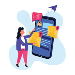 Poster - Woman checking emails on smartphone concept