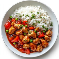 Aufkleber - Delicious chicken stir fry with colorful vegetables served on a plate with rice : Generative AI