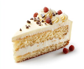 Aufkleber - Irresistible slice of vanilla cake topped with rich chocolate chips and fresh raspberries for a fruity finish : Generative AI