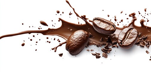 Poster - Freshly Roasted Coffee Beans Surrounded by Rich Chocolate Splash for Coffee Lovers : Generative AI
