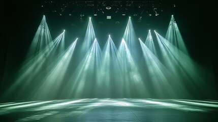 Aufkleber - Dynamic stage lighting with beams of light creating an exciting atmosphere for performances or shows : Generative AI