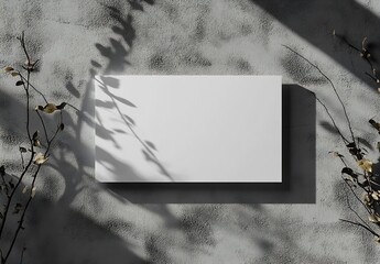 Poster - Minimalistic blank white rectangular board on textured wall shadows creating a serene artistic ambiance : Generative AI