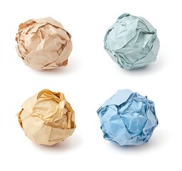 Poster - Crumbled Paper Balls in Various Colors on a White Background for Office and Creative Use : Generative AI