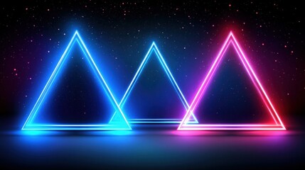 Fototapete - Neon Triangles Illuminating a Dark Starry Background with Vibrant Colors and Light Effects