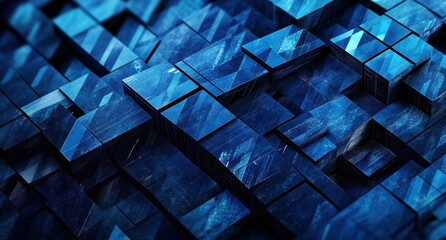 Poster - abstract blue geometric pattern with textured blocks and layers designed for backgrounds, digital ar