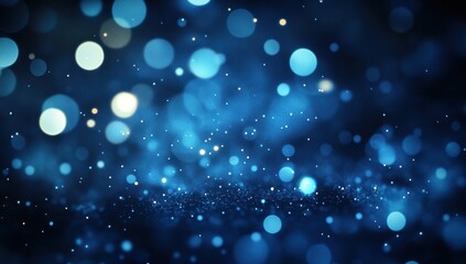 Poster - Abstract blue glittering background with glowing round lights creating a dreamy atmosphere for various design and artistic projects