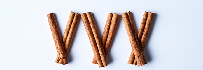 Poster - Stylish Grouping of Cinnamon Sticks on White Backdrop Showcasing Natural Beauty and Culinary Features : Generative AI