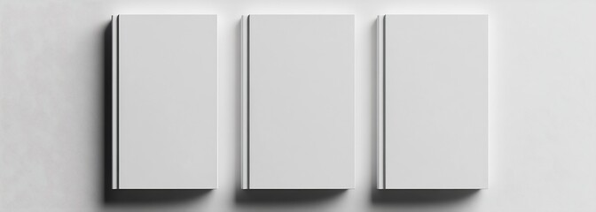 Aufkleber - Three identical white hardcover books displayed against a sleek gray background for advertising literature : Generative AI