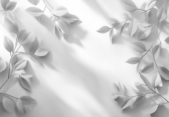 Poster - Soft grey leaves elegantly arranged casting gentle shadows on a serene light background : Generative AI