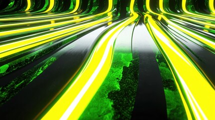 Poster - Abstract Colorful Wavy Stripes in Green and Yellow Tones
