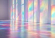 © Generative AI - Vibrant light patterns created by colorful reflections on interior walls from windows in a bright room : Generative AI