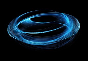 Poster - Abstract Blue Light Swirl on Black Background Representing Technology, Motion, Energy, and Creativity in Modern Digital Art and Design Concepts