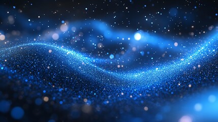 Aufkleber - Mesmerizing Blue Waves of Light with Floating Particles Creating a Fantasy Abstract Background : Generative AI