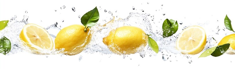 Poster - Fresh lemons splashing into clear water creating a refreshing scene with splashes : Generative AI