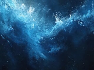 Poster - Abstract blue ocean wave artwork with dynamic motion and depth, showcasing swirling textures in an ethereal space-like environment