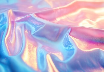 Leinwandbilder - Elegant closeup of shimmering satin fabric in pastel colors with reflective surfaces creating a dreamy visual : Generative AI