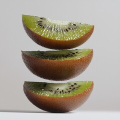 Aufkleber - Freshly Cut Kiwi Fruit Slices Laying Stylishly on a Light Gray Background Perfect for Healthy Eating Themes : Generative AI
