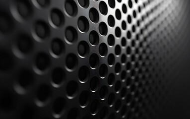 Leinwandbilder - Detailed view of a perforated metallic surface highlighting a series of round holes creating an intriguing design effect : Generative AI