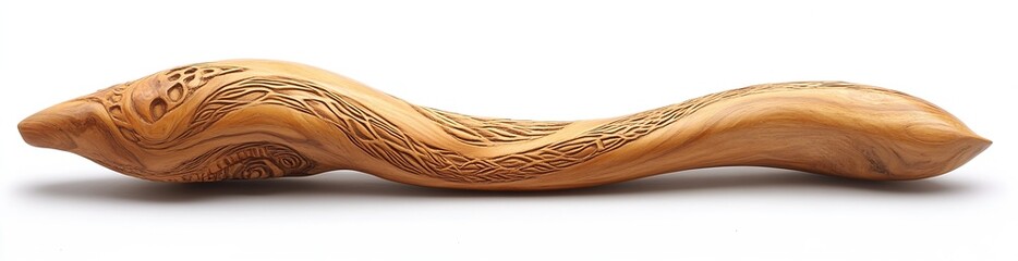 Poster - Intricately Crafted Wooden Art Piece Resembling a Curved Form with Detailed Texture : Generative AI
