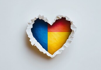 Fototapete - Adorable heart shape with torn edges exposing vibrant colors in a modern artistic style : Generative AI