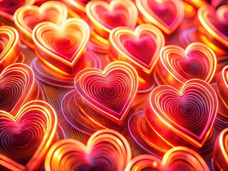 Poster - Macro Glowing Neon Valentine's Day Heart Pattern - Abstract Love Design