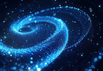 Poster - Abstract blue swirl of luminous particles with glowing stars creating a cosmic atmosphere representing movement and energy in a digital space