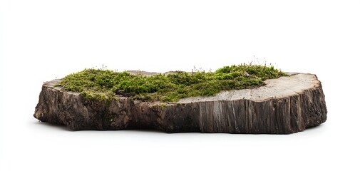 Aufkleber - A scenic view of a weathered tree stump adorned with moss and greenery in serene surroundings : Generative AI
