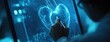 © black - Person analyzing digital heart model on interactive display