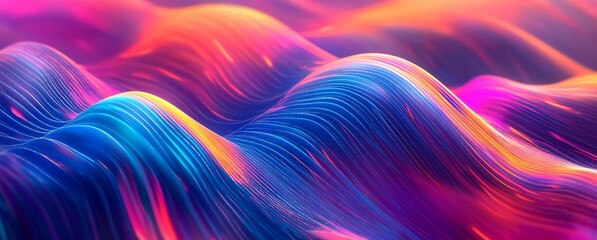 Poster - Dynamic colorful waves creating an abstract flow of motion in bright neon hues : Generative AI