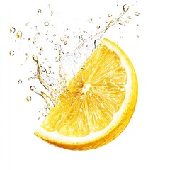 Poster - Fresh lemon slice splashes into clear water creating a refreshing drink splash effect : Generative AI