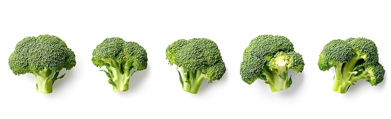 Poster - Fresh green broccoli arranged artistically on a white backdrop for a nutritious look : Generative AI