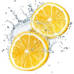 Fototapete - Fresh and Juicy Lemon Slices Splashing in Water Capturing Bright Citrus Essence : Generative AI