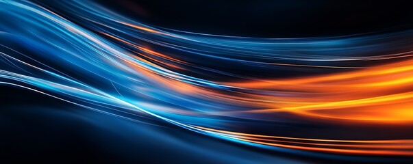 Aufkleber - Dynamic Abstract Visual of Blue and Orange Light Streaks Flowing with Motion and Energy : Generative AI