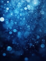Poster - Abstract blue water drops background with bokeh effect, shimmering particles and soft focus for dreamy and relaxing visuals in photography or design projects.