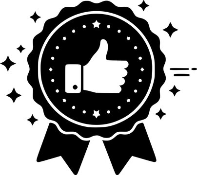 Approval check icon recommendation or endorsement for employee or product concept, hand giving thumb up, honor badge, high quality approval, public support, positive satisfaction evaluation