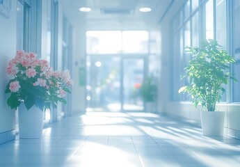 Aufkleber - Bright and Airy Hallway with Vibrant Indoor Plants and Sunlight Streaming In : Generative AI