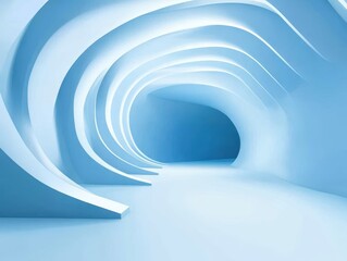 Poster - Abstract blue wave corridor with smooth curves and gentle light creating a tranquil and futuristic atmosphere for interior design or architectural visuals