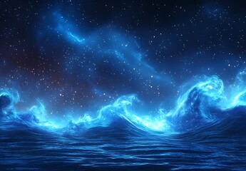 Fototapete - Vibrant ocean waves illuminated by a starry sky creating a mesmerizing celestial view : Generative AI