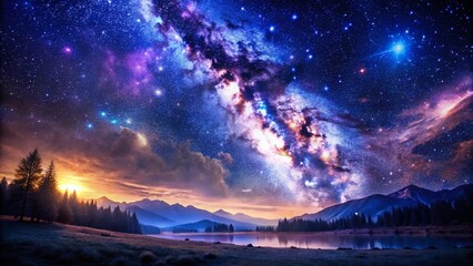 Poster - Magical Starry Night Background: Low Light Celestial Scene with Glowing Stars and Nebulae