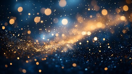 Fototapete - Shimmering particles of light and bokeh effects creating a magical ethereal atmosphere with golden and blue hues : Generative AI