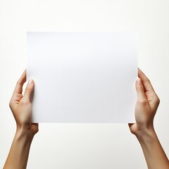 Leinwandbilder - Hands holding a blank sheet of paper perfectly centered against a subtle background : Generative AI