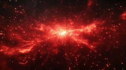 Poster - Stunning Red Cosmic Explosion Captured in Deep Space with Bright Stars and Dynamic Nebulae : Generative AI