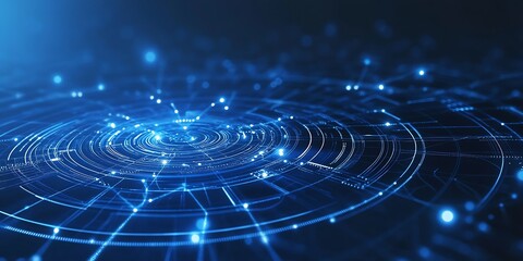 Poster - Dynamic Circular Motion of Blue Light Dots Creating a Mesmerizing Digital Background Design : Generative AI